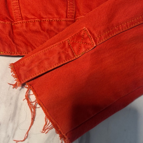 Zara Women's Red-Orange Cropped Denim Jacket Size Small - Picture 7 of 7